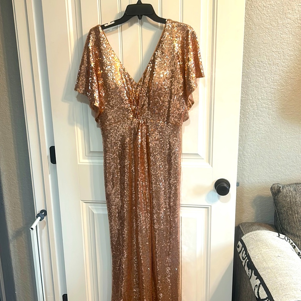 Sequin Revelry bridesmaids dress rose gold